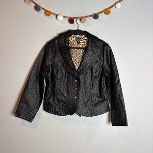 Clara Sun Woo black faux leather crocodile jacket